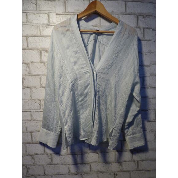 Vince Tonal Stripe Vneck Drapey Button Down Blouse Small NEW - Picture 3 of 9